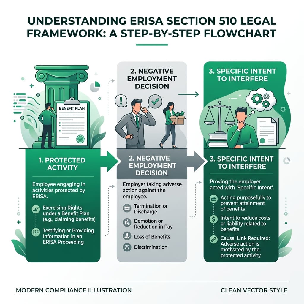 Horizontal flowchart infographic illustrating the ERISA Section 510 legal framework