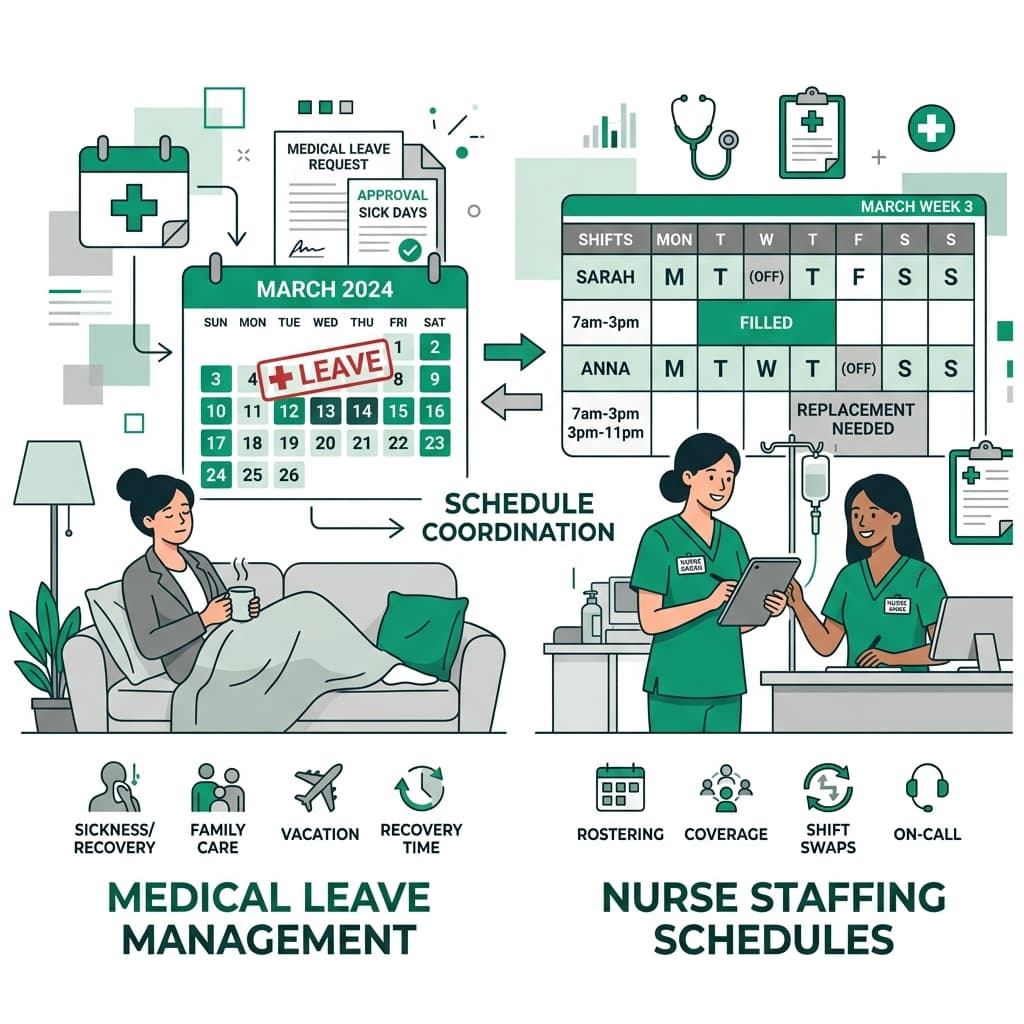 B2B flat vector illustration representing workplace medical leave schedules