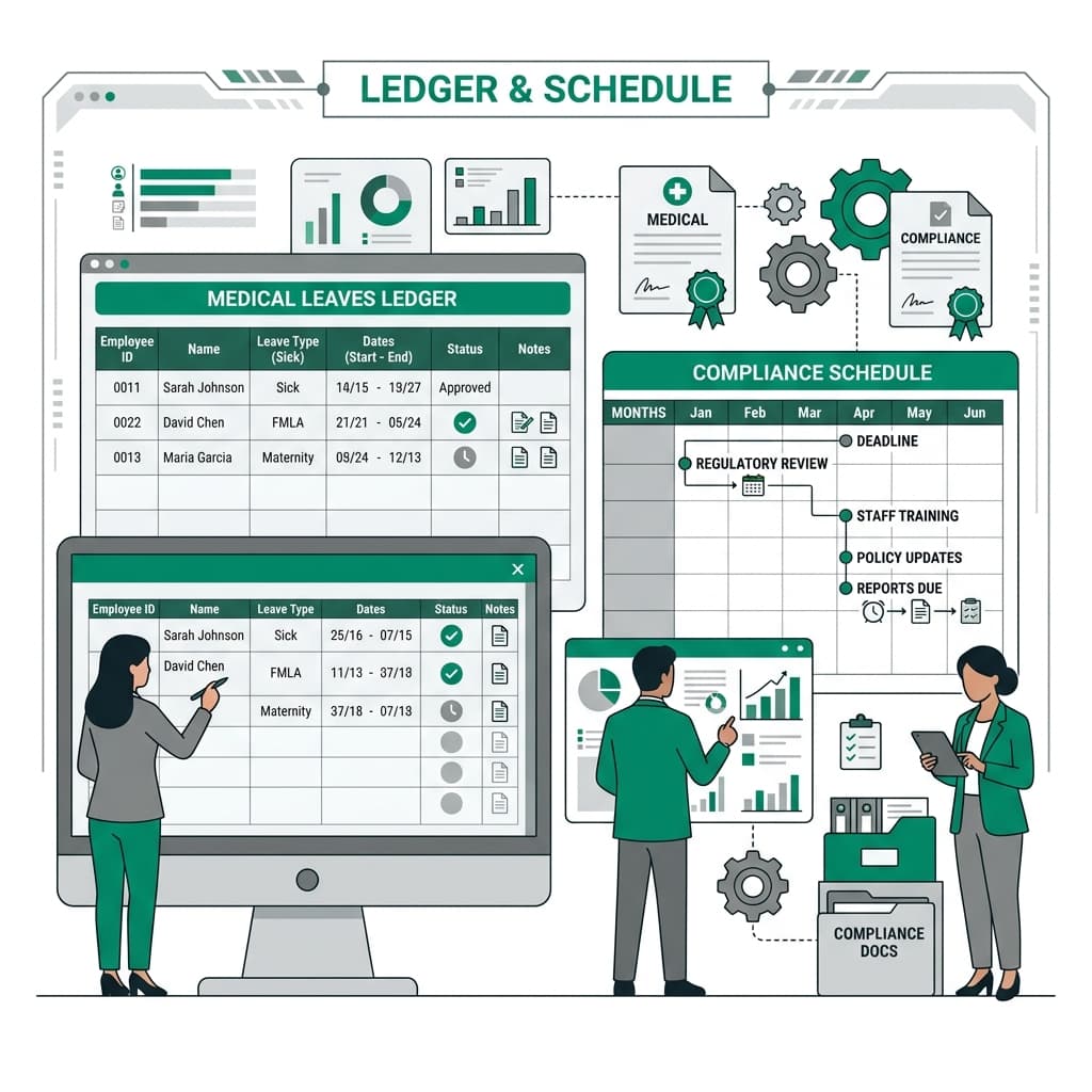 B2B flat vector illustration representing workplace medical leave schedules