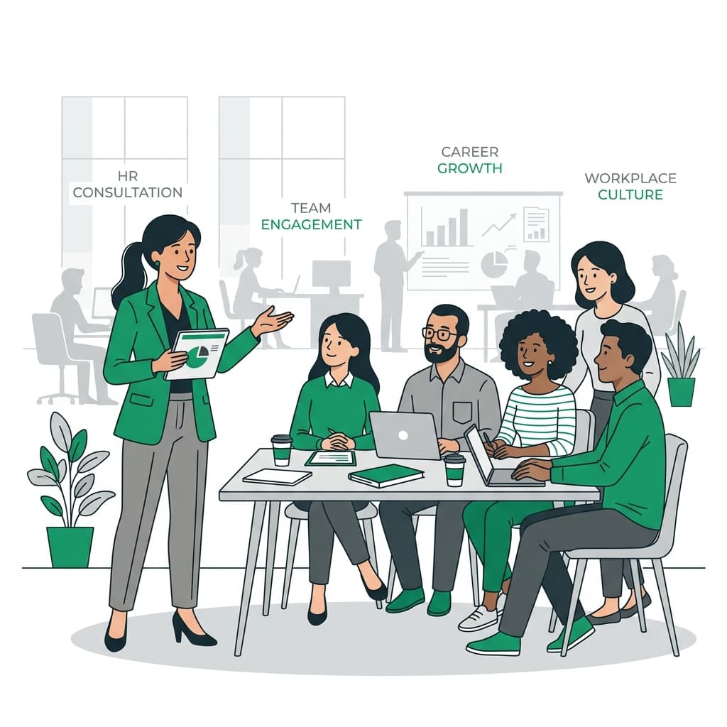 B2B flat vector illustration representing an HR representative talking with employees