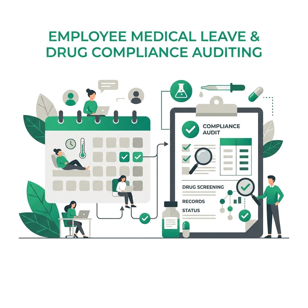 Minimalist vector art representing employee medical leave and drug compliance auditing