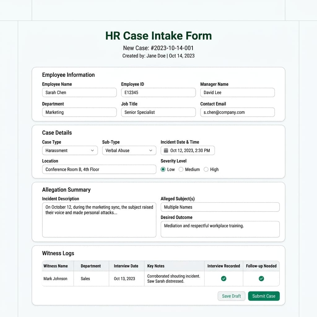 HR Case Intake Form Preview